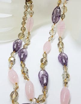 Magnificent Murano Glass Two Strand Bead Necklace with Purple, Pink and Golden Beads - Antique / Vintage