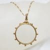 9ct Yellow Gold Round Glass Locket Pendant on Gold Chain - Antique / Vintage