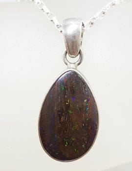Sterling Silver Large Koroit Boulder Opal Pendant on Silver Chain
