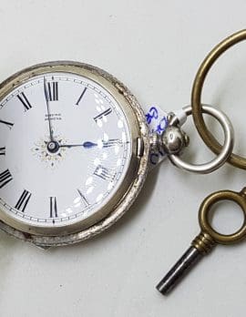 Sterling Silver Fob / Pocket Watch Ornate Floral Motif - Geneva - Antique / Vintage