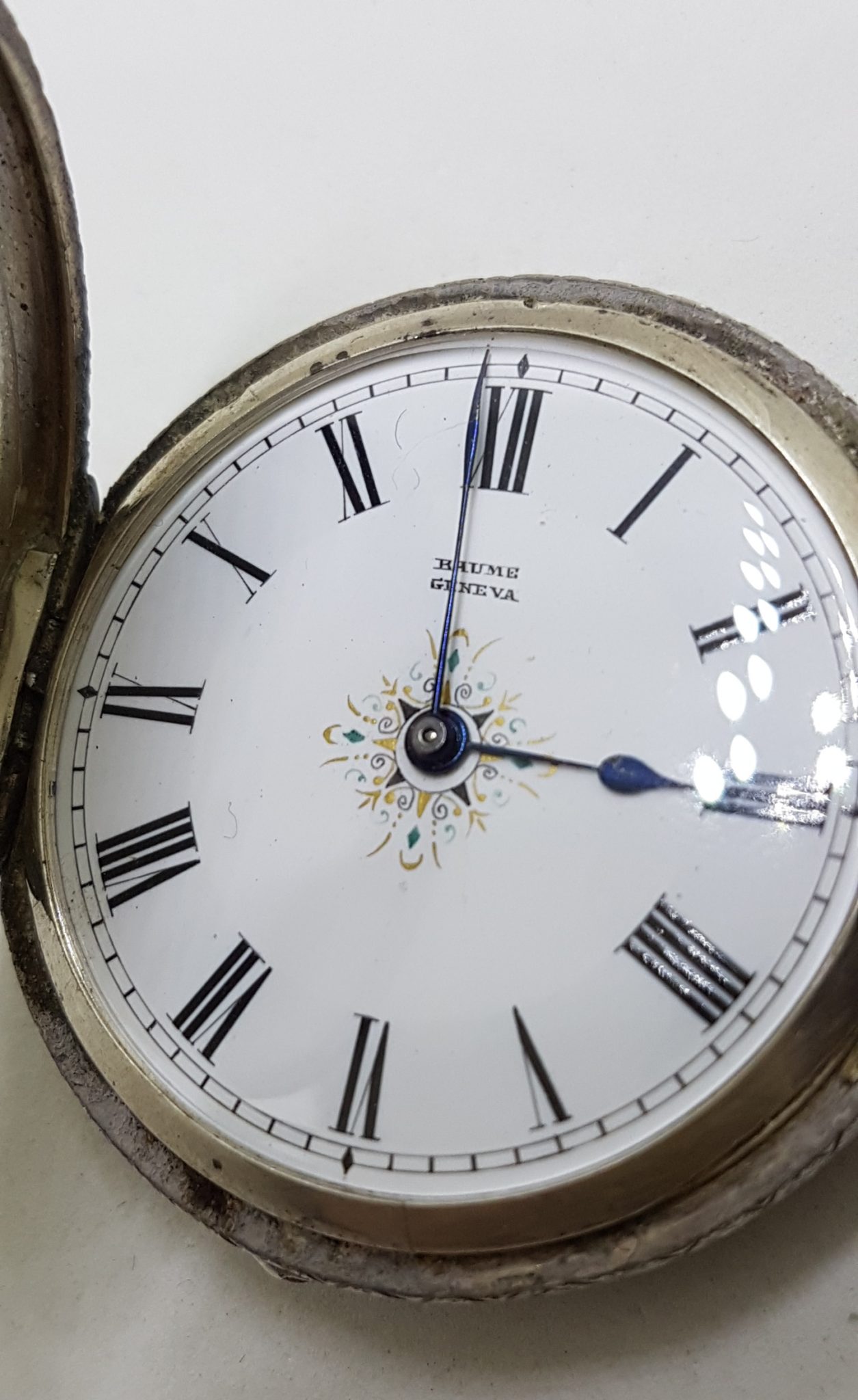 Sterling Silver Fob / Pocket Watch Ornate Floral Motif - Geneva - Antique / Vintage