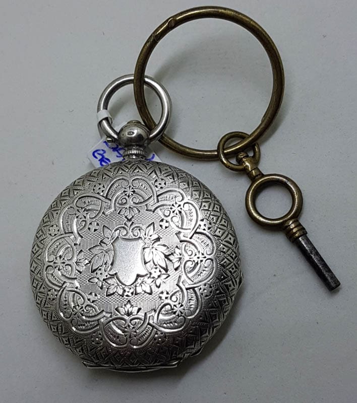 Sterling Silver Fob / Pocket Watch Ornate Floral Motif - Geneva - Antique / Vintage