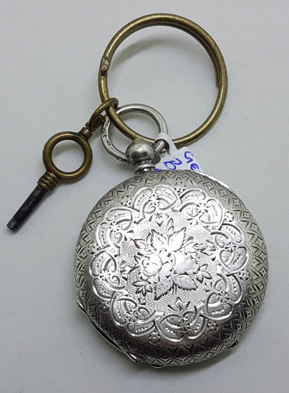 Sterling Silver Fob / Pocket Watch Ornate Floral Motif - Geneva - Antique / Vintage