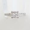 18ct White Gold Square Diamond with Channel Set Diamond Sides Engagement / Dress Ring