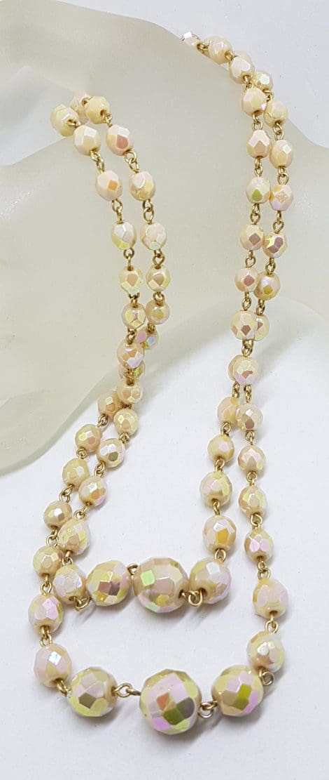 Vintage Crystal Two Strand Cream Coloured Crystal Bead Necklace
