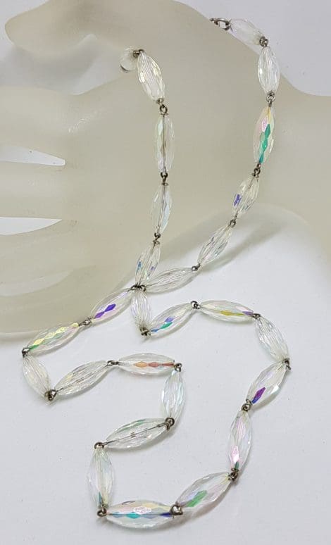 Vintage Elongated Clear Crystal Bead Necklace