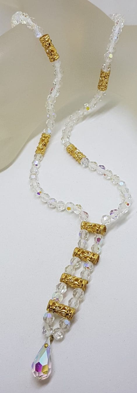 Vintage Clear Crystal with Plated Ornate Bead Necklace