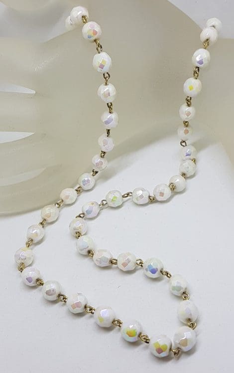 Vintage Single Strand White Crystal Bead Necklace