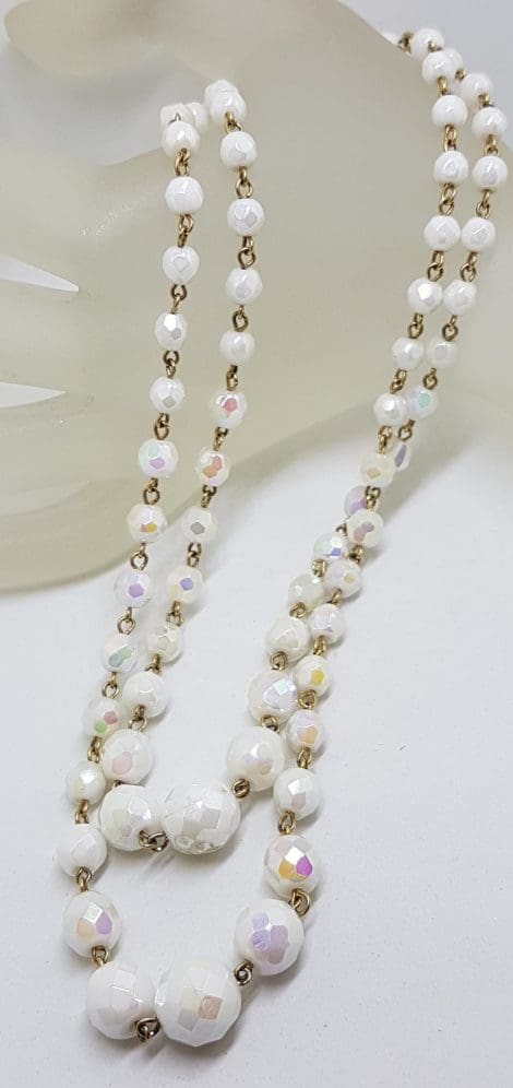 Vintage 2 Strand White Crystal Bead Necklace