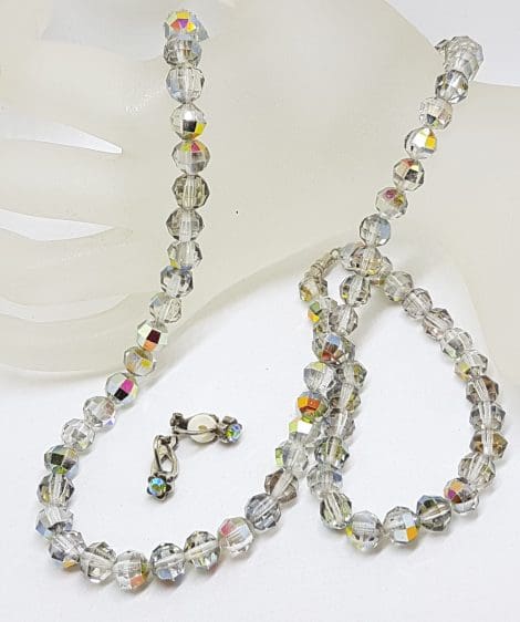 Vintage Crystal Bead Necklace and Earring Set - Grey