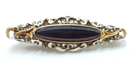 Vintage Plated Purple with White Enamel Brooch