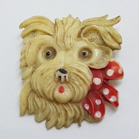 Vintage Terrier Dog with Bow / Ribbon Brooch