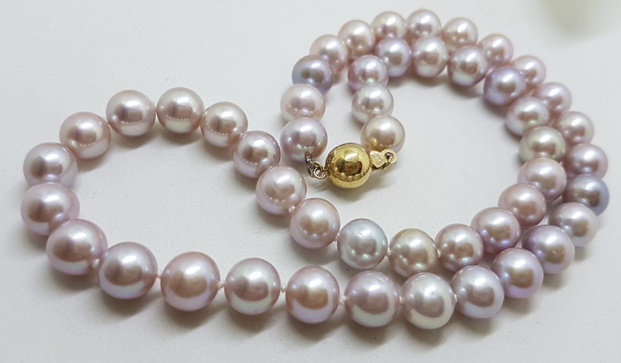20201029_195831 9ct Yellow Gold Ball Clasp on Pink Freshwater Pearl Necklace / Chain - Thick