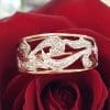 9ct Rose Gold and White Gold Ornate Filigree Design Wide Diamond Ring