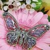 Sterling Silver Large Enamel and Marcasite with Amethyst Butterfly Brooch - Pink and Purple
