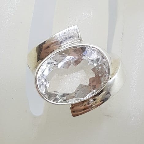 Sterling Silver Large Oval Clear Crystal Quartz Ring