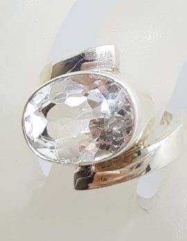 Sterling Silver Large Oval Clear Crystal Quartz Ring