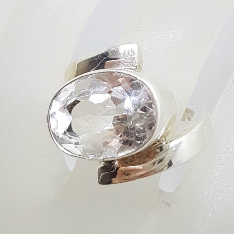 Sterling Silver Large Oval Clear Crystal Quartz Ring