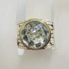 Sterling Silver Large Prasiolite / Green Amethyst in Plated Round Setting on Wide Band Ring