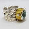 Sterling Silver Large Prasiolite / Green Amethyst in Plated Round Setting on Wide Band Ring