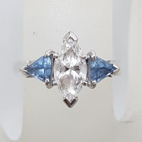 Platinum Marquis Shape Diamond with 2 Arrow Shape Diamonds Engagement / Dress Ring