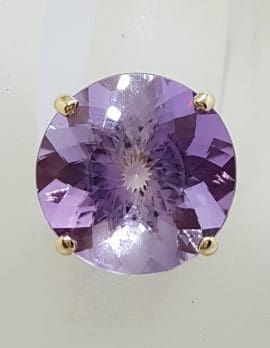 9ct Yellow Gold Large Round Claw Set Amethyst Cocktail Ring