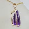 9ct Yellow Gold Large Teardrop / Pear Shape Amethyst Pendant on Gold Chain