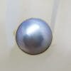 9ct Yellow Gold Bezel Set Round Light Blue / Grey Mabe Pearl Ring
