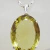 Sterling Silver Very Large Oval Claw Set Lemon Citrine Pendant on Silver Chain