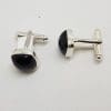 Sterling Silver Square Faceted Onyx Pair of Cufflinks