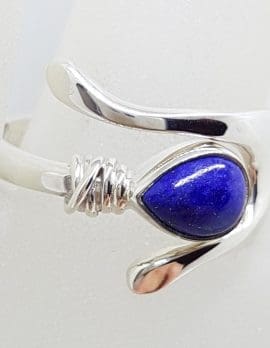 Sterling Silver Teardrop / Pear Shape Lapis Lazuli " Wishbone " Ring