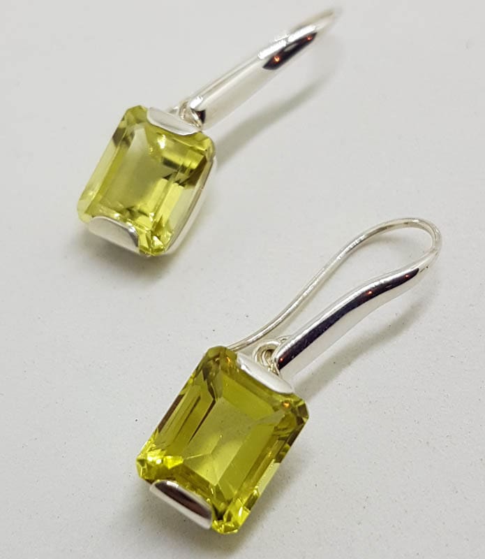 20201030_143518 Sterling Silver Rectangular Lemon Citrine Long Drop Earrings
