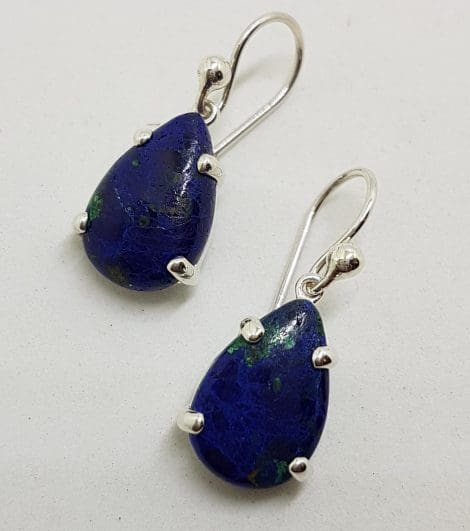 Sterling Silver Teardrop / Pear Shape Lapis Lazuli Claw Set Drop Earrings