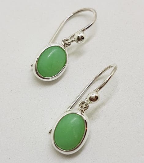 Sterling Silver Oval Chrysoprase / Australian Jade Drop Earrings