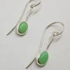 Sterling Silver Oval on Line Chrysoprase / Australian Jade Long Hook Drop Earrings