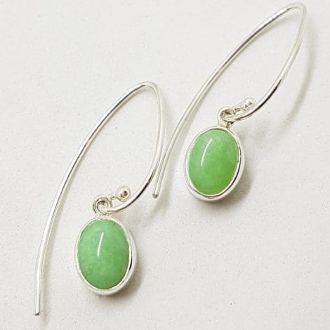 Sterling Silver Oval Chrysoprase / Australian Jade Long Drop Earrings
