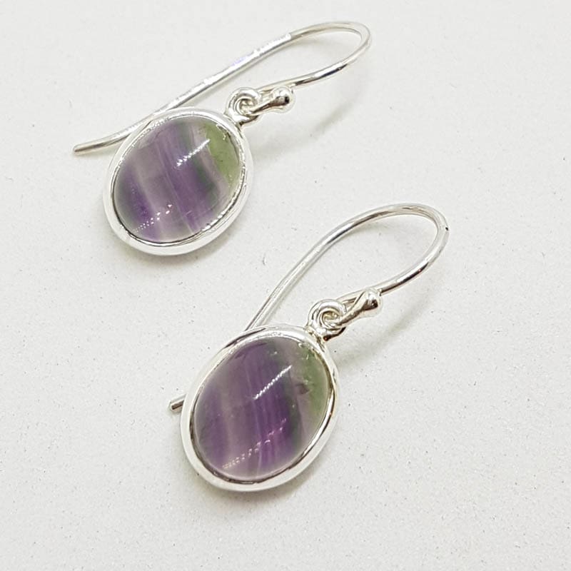 Sterling Silver Oval Flourite Drop Earrings