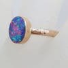 9ct Rose Gold Oval Blue with Multi-Colour Opal Ring - Cooper Pedy - Beaten Design Band