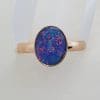 9ct Rose Gold Oval Blue with Multi-Colour Opal Ring - Cooper Pedy