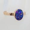 9ct Rose Gold Oval Opal with Beaten Band Design Ring - Coober Pedy