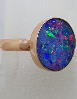 9ct Rose Gold Oval Blue Opal Ring - Cooper Pedy