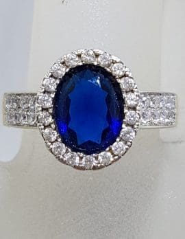 Sterling Silver Oval Blue and Clear Cubic Zirconia Ring