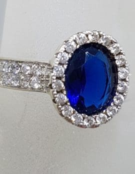 Sterling Silver Oval Blue and Clear Cubic Zirconia Ring