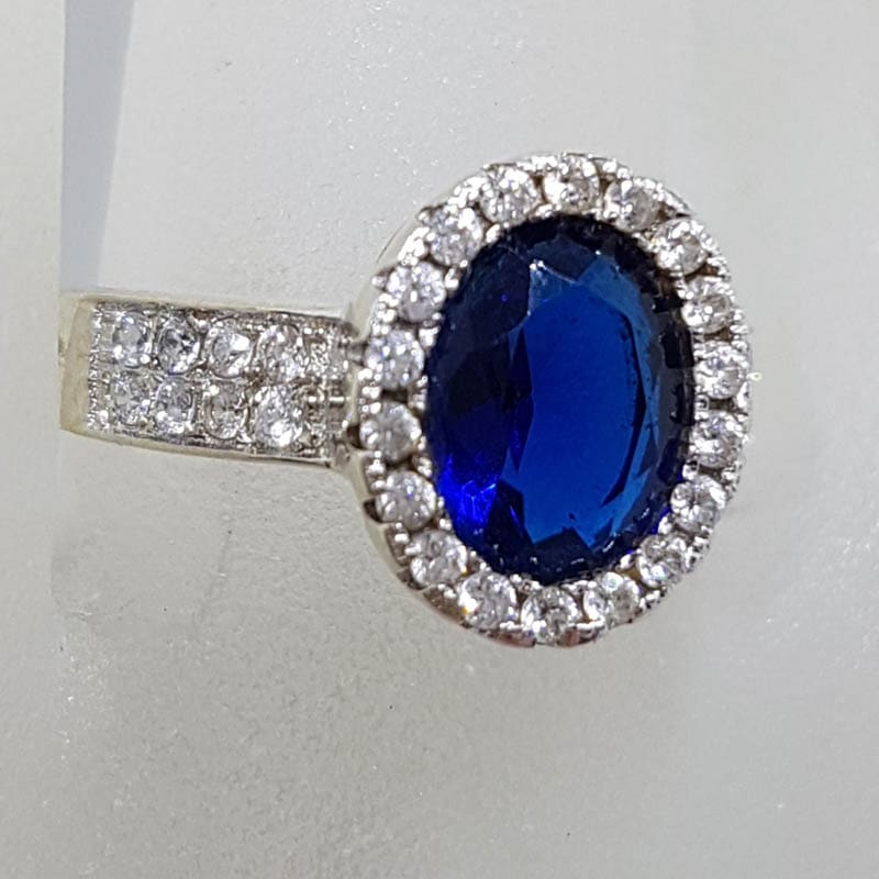 Sterling Silver Oval Blue and Clear Cubic Zirconia Ring