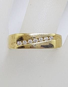 9ct Yellow Gold 7 Diamond Channel Set Rectangular Gents / Ladies Ring - Wedding / Dress Ring