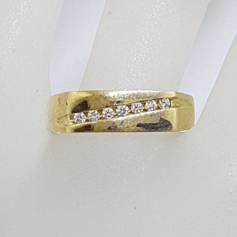 9ct Yellow Gold 7 Diamond Channel Set Rectangular Gents / Ladies Ring - Wedding / Dress Ring