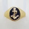 9ct Yellow Gold Oval Onyx with Gold Anchor Gents Ring