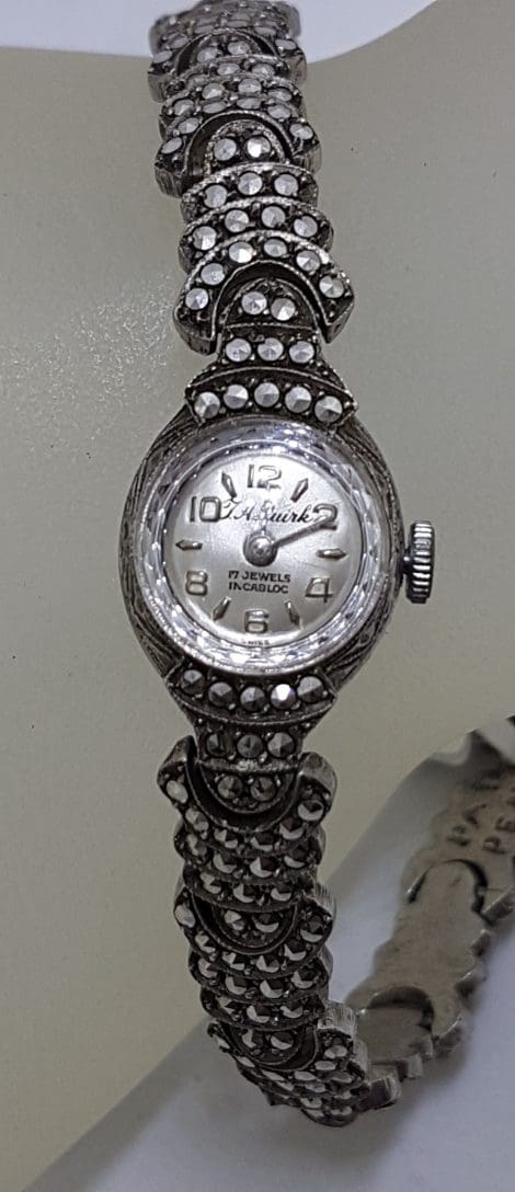 Sterling Silver Vintage Marcasite Wind-Up Watch