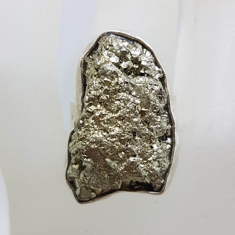 Sterling Silver Large Pyrite Ring - Long