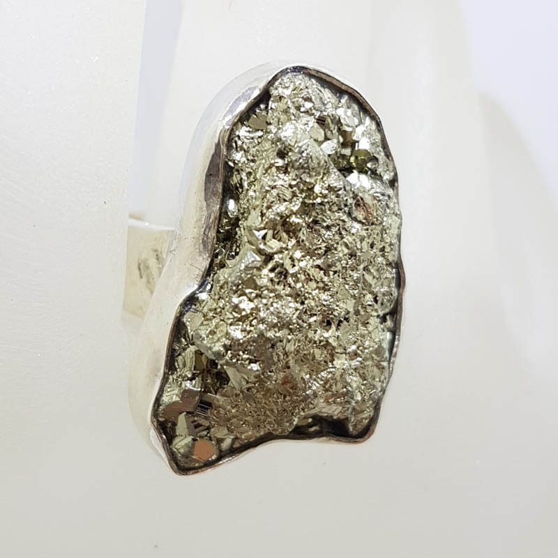 Sterling Silver Large Pyrite Ring - Long